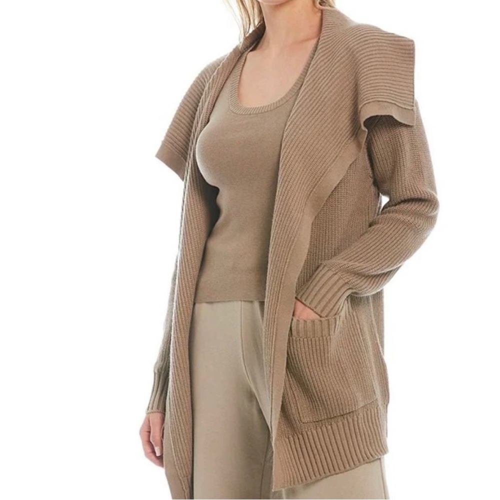 Splendid Tan Talia Long Sleeve Ribbed Hem Open Front Cardigan Women’s Size Large